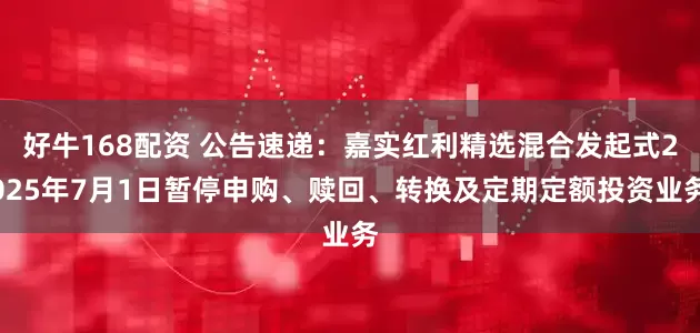 好牛168配资 公告速递：嘉实红利精选混合发起式2025年7月1日暂停申购、赎回、转换及定期定额投资业务