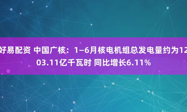 好易配资 中国广核：1—6月核电机组总发电量约为1203.11亿千瓦时 同比增长6.11%