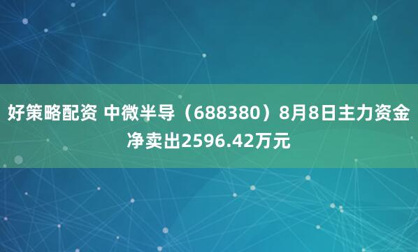 好策略配资 中微半导（688380）8月8日主力资金净卖出2596.42万元