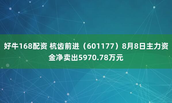 好牛168配资 杭齿前进（601177）8月8日主力资金净卖出5970.78万元